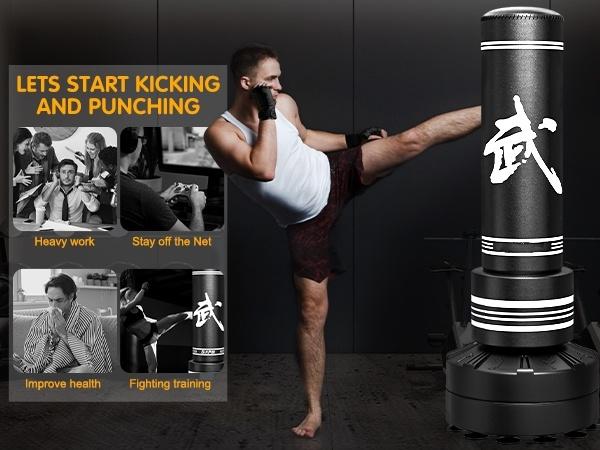 Heavy Punching Bag with Stand Adults Teens,70" Free Standing Boxing Bags,Kickboxing Training Equipment Bags for Men Training Thai Fitness Karate SpringStatements