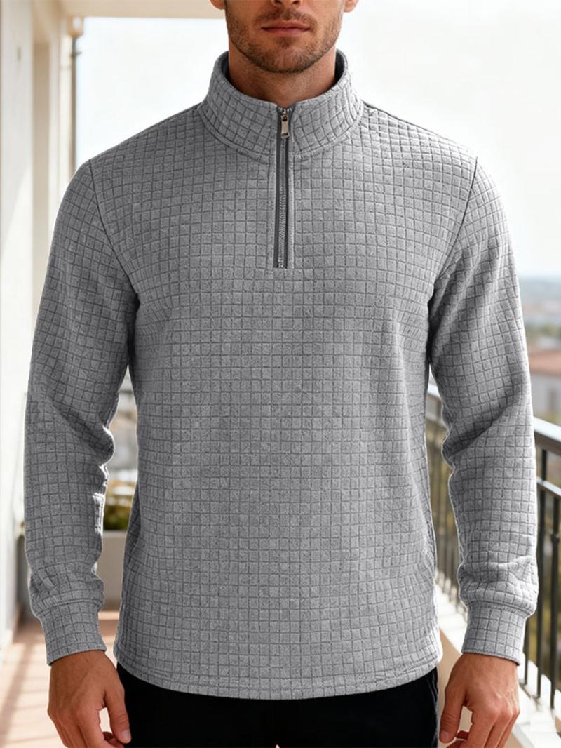 Men's Fall Winter Half-Zip Stand Collar Sweatshirt, Casual Loose-Fitting Long Sleeve Knitwear, Daily Commute Outdoor Leisure Wear