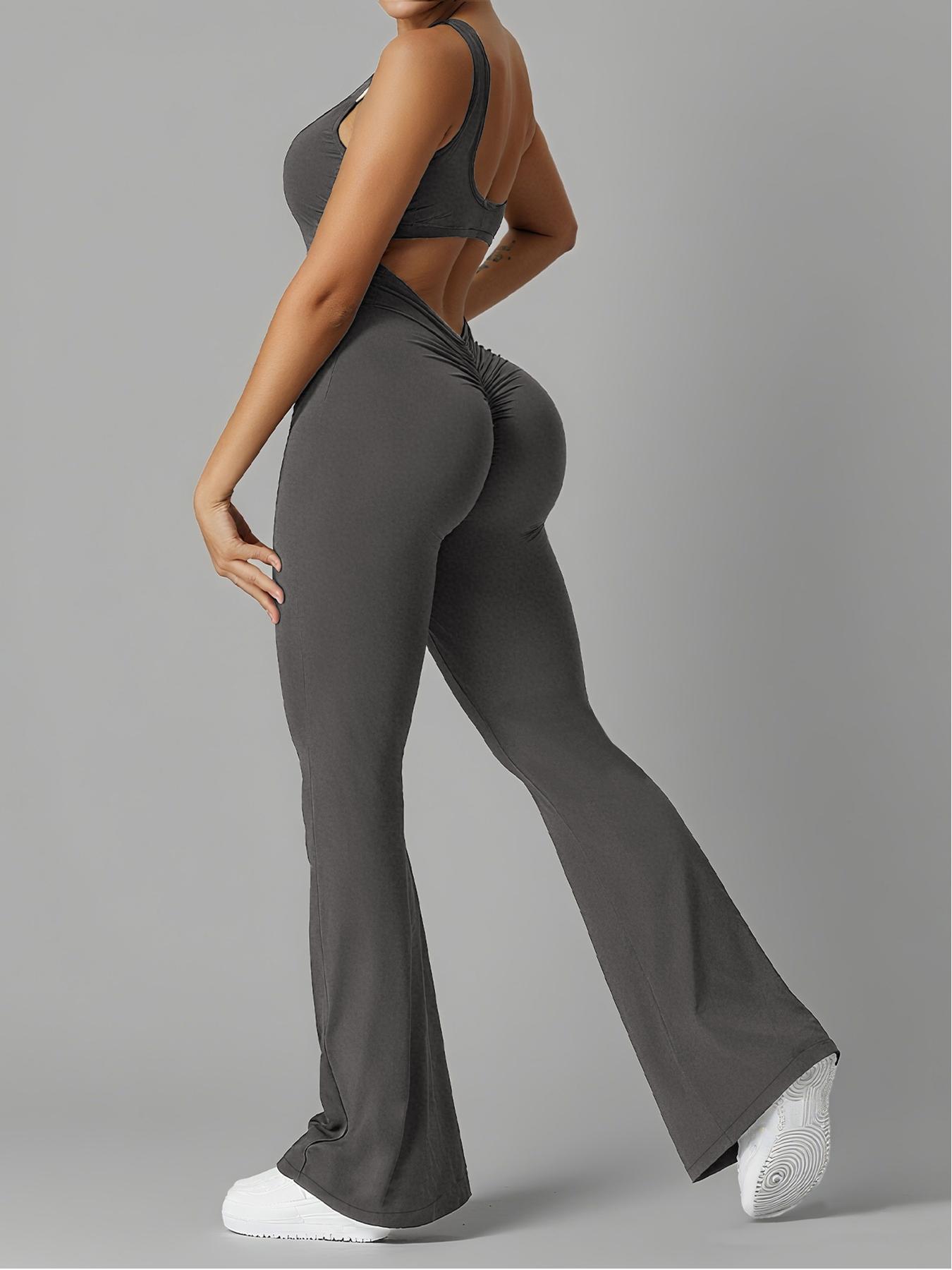 Women's Sporty Backless Yoga Jumpsuit, Tight-Fitting Below Ankle Pants, Suitable for All Seasons, Ideal for Sports & Daily Wear, Workout Jumpsuits