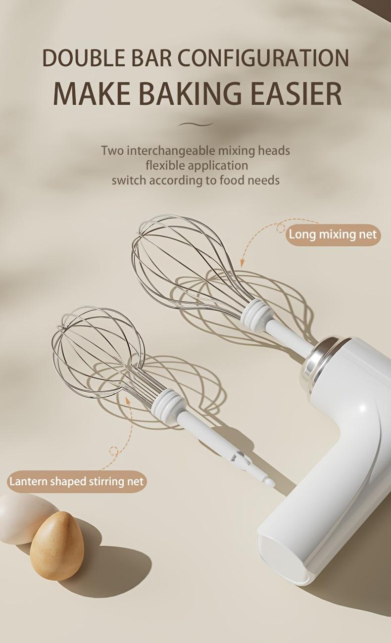Cordless Electric Hand Mixer 3-Speed Rechargeable Whisk with 2 Detachable Heads Portable Compact Baking Tool for Thin Batter Eggs Cookies for Tiny Kitchen RV Camping Purple & White