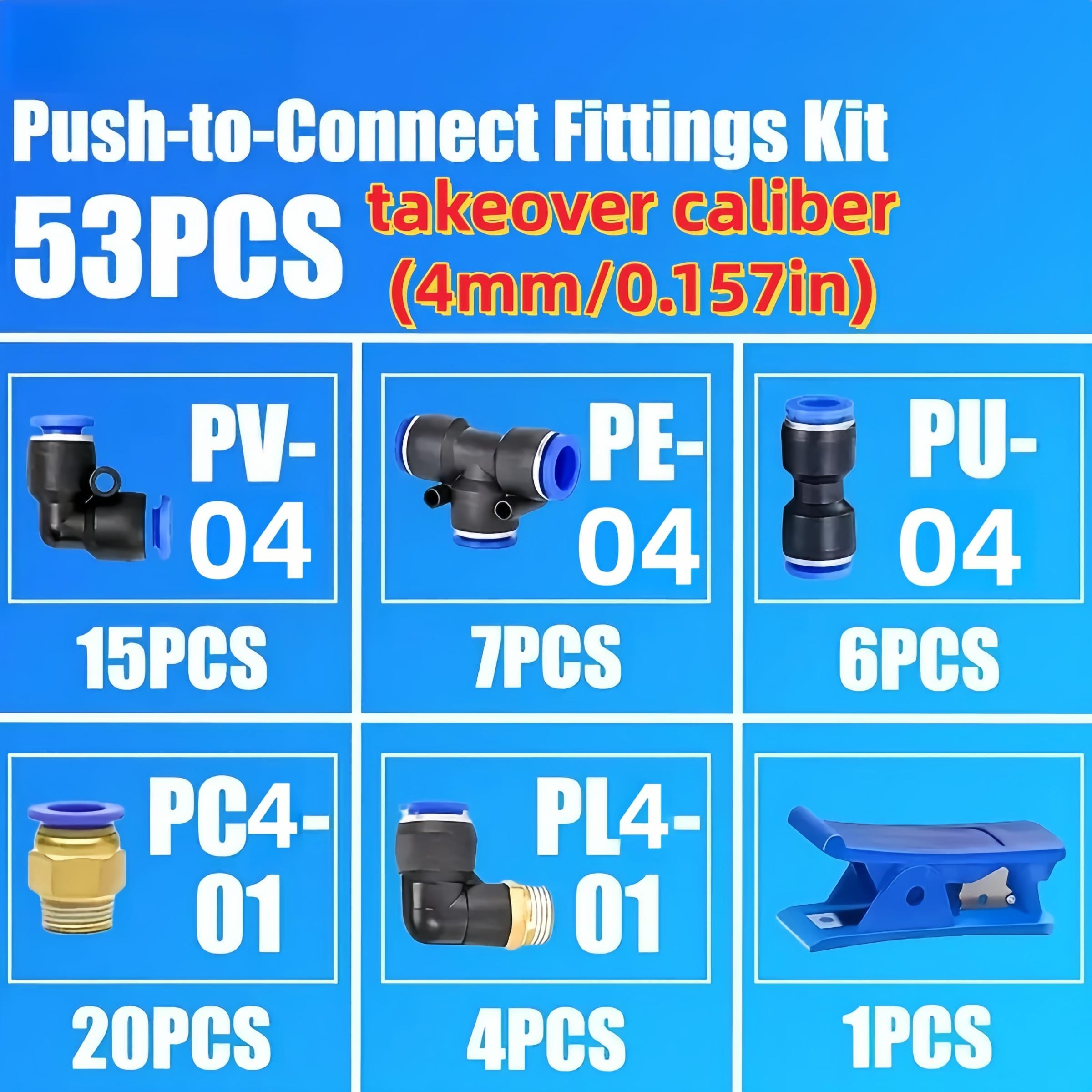 53-Piece Quick-Connect Fitting Set, Air Hose Fittings, Air Hose Connectors for 4mm/6mm/8mm Hoses, Efficient Coupling Solutions, Durable & Secure Fit