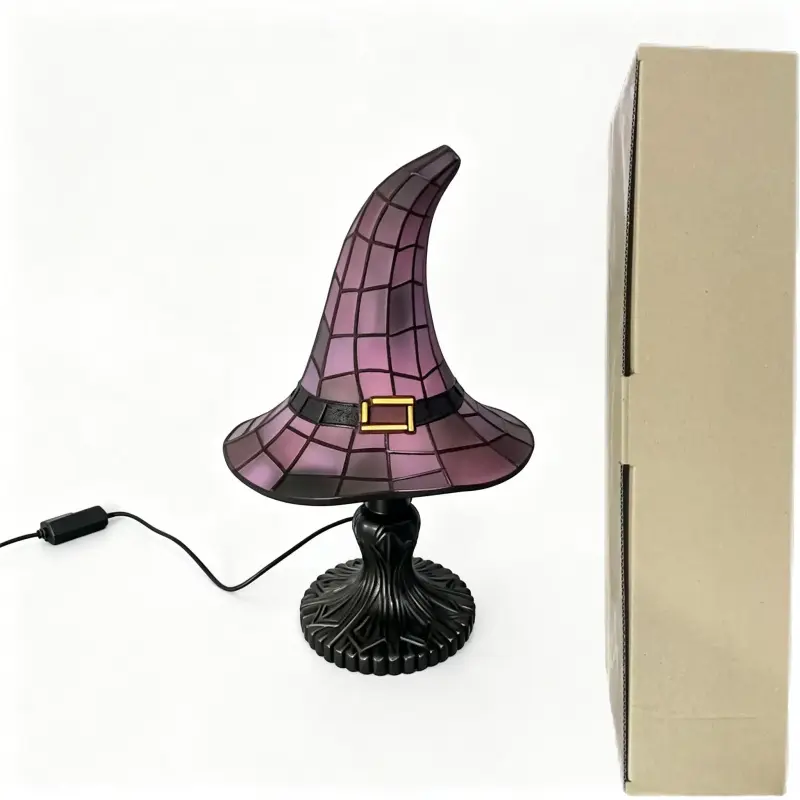 Colorful Glass Witch Hat Lamp, Handmade Vintage Resin Witch Light, USB Powered Magic Gothic Wizard Hat Nightlight, Spooky Halloween Home Decor Lamp, Bedroom and Bookshelf Decor Lamp, Decorative Lights