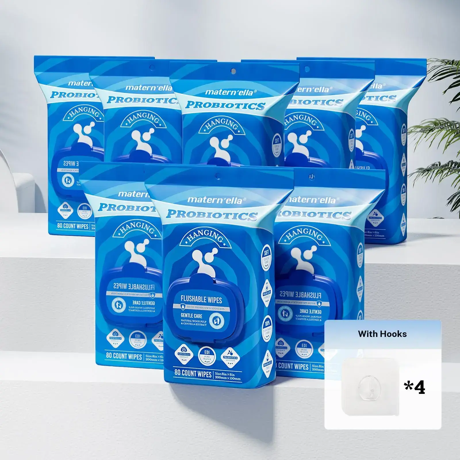 Matern’ella Hanging fragrance free Wet Wipes with Probiotics, XL Size Adult Wipes Made of Plant Based Fibers，Alcohol Free,Butt Wipes, 240/640 Wipes in Total Wet Wipes with Sustainable Hygiene Soft Mild Formula Suitable for Travel toilet paper