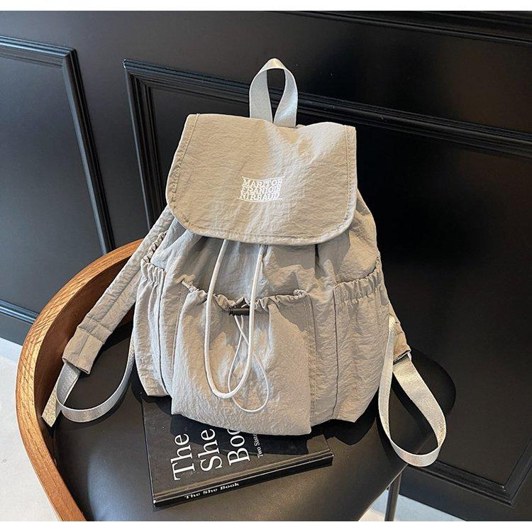 Korean Style Ins Drawstring Flap Backpack, Lightweight Nylon Casual Daypack, Large Capacity School Bag, Multi-Use Rucksack for Commute & Travel