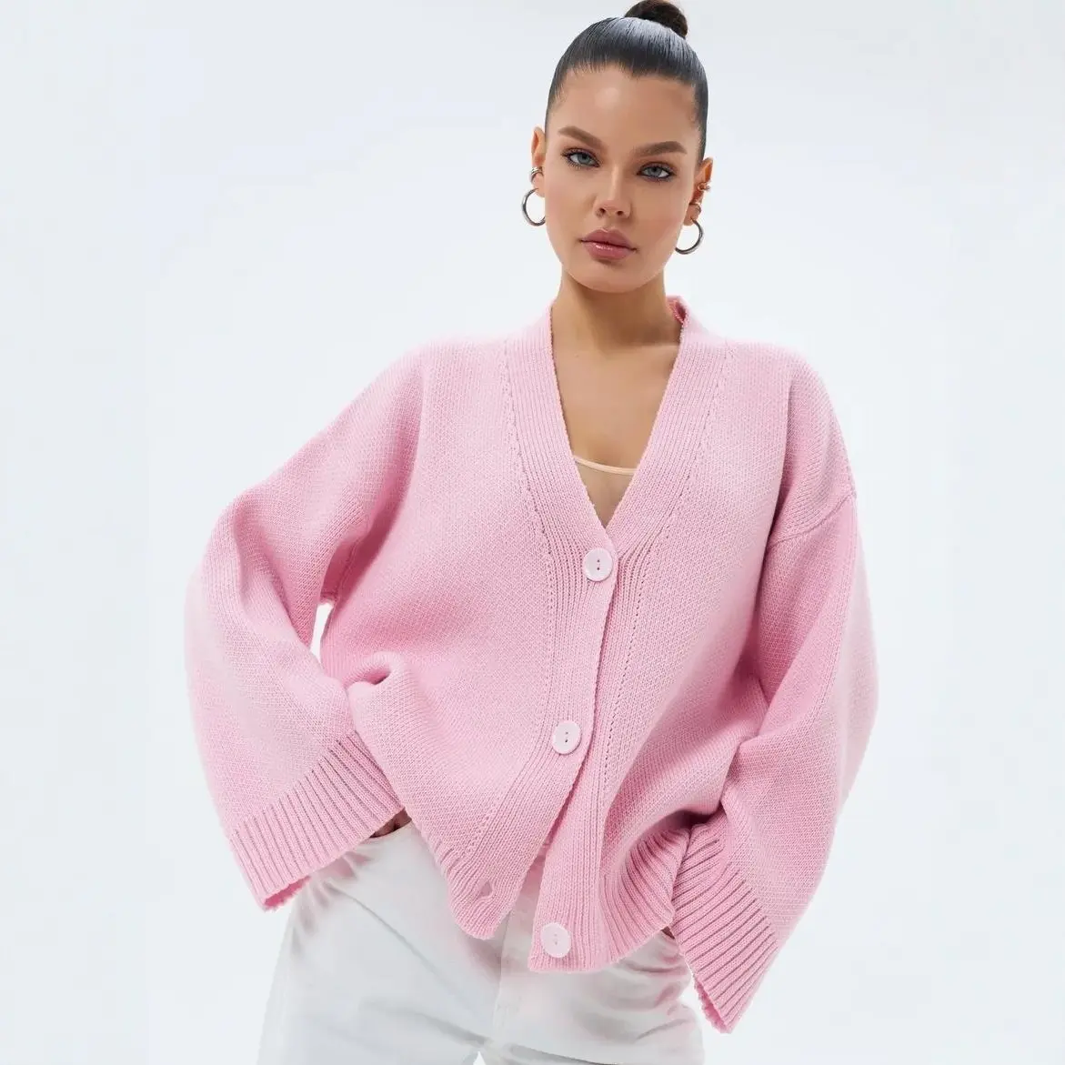 Sweater women's new pink thickened knitted cardigan loose coat Knitwear Womenswear