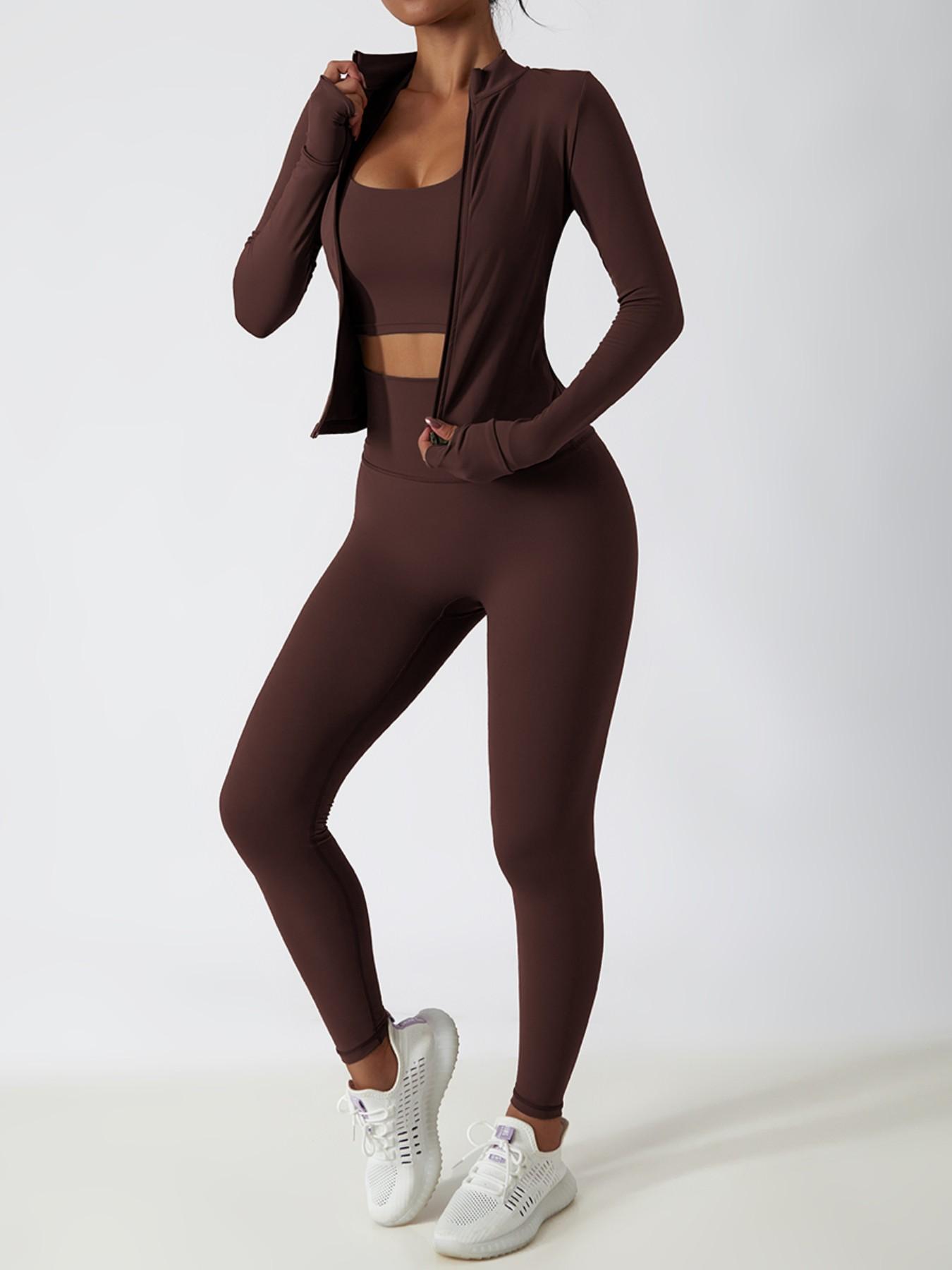 Women's High Waist Zipper Long Sleeve Yoga Pants Set, Elastic and Comfortable, Casual Wear for Daily, Fitness Running Cycling, Sportswear, Gym Outfit