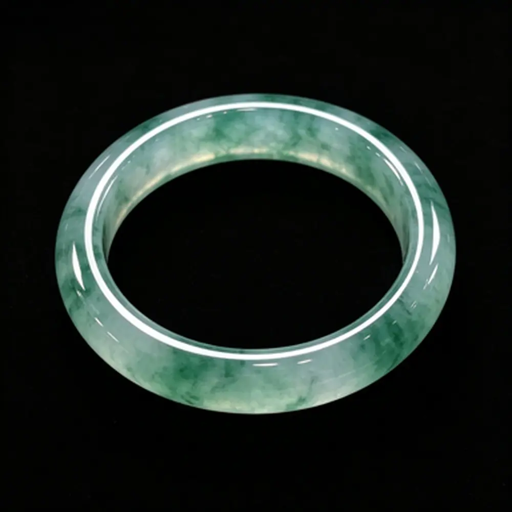 Women's 1-Piece Icy Burmese Jadeite Peace Bangle - Glass Variety Decorative Wear Jade Collectible with Floating Blue Flowers, Gift for Mom and Girlfriend