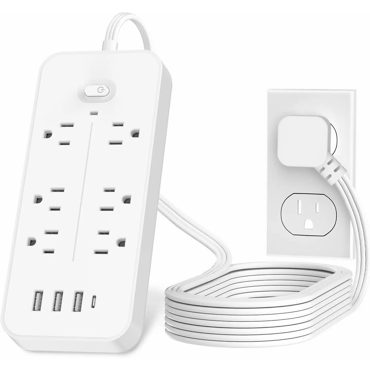 Power Bars with Surge Protector, Flat Plug Exetnsion Cord, Power Strip Outlet Extender with 6 Outlets and 4 USB Ports(1 USB C), Wall Mount for  Office College Dorm Room Essentials