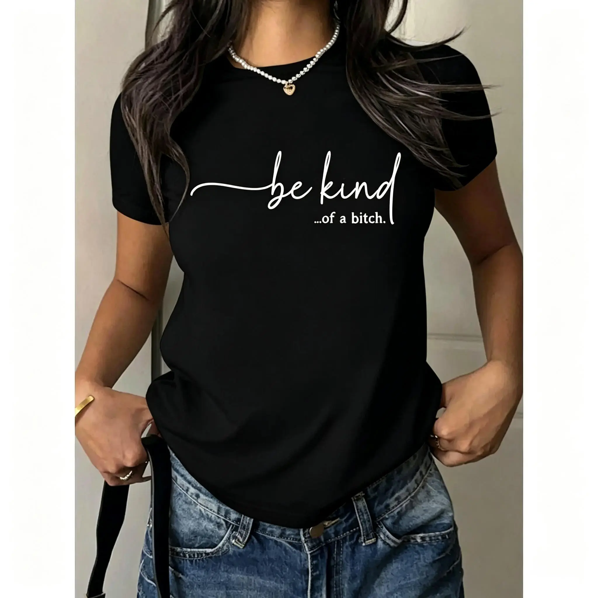 Men's Short-Sleeve Ribbed Seamless Cotton Fabric "Be Kind Of A Bitch" Sweet Sassy Statement Graphic T-Shirt, Elastic, Tops, Fit, Knit, Round Neck, Casual, Shortsleeve, Soft, Classic, Loose, Menswear, Tshirt, Smooth, Stylish
