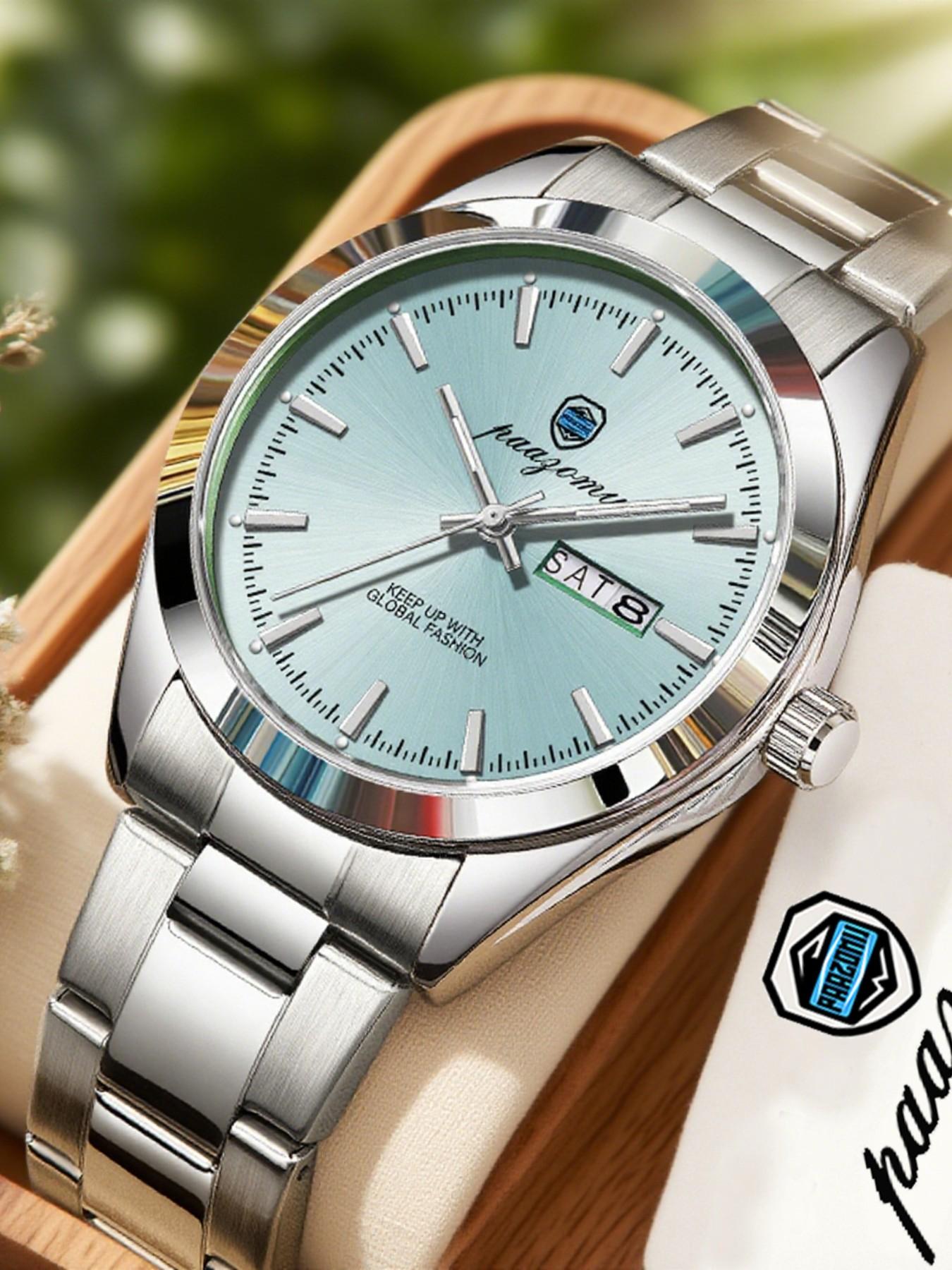 Paazomu 2026 Men's Watch, Original Quartz, Waterproof, Luminous, Stainless Steel, Automatic Date, with Box, Fashionable Design