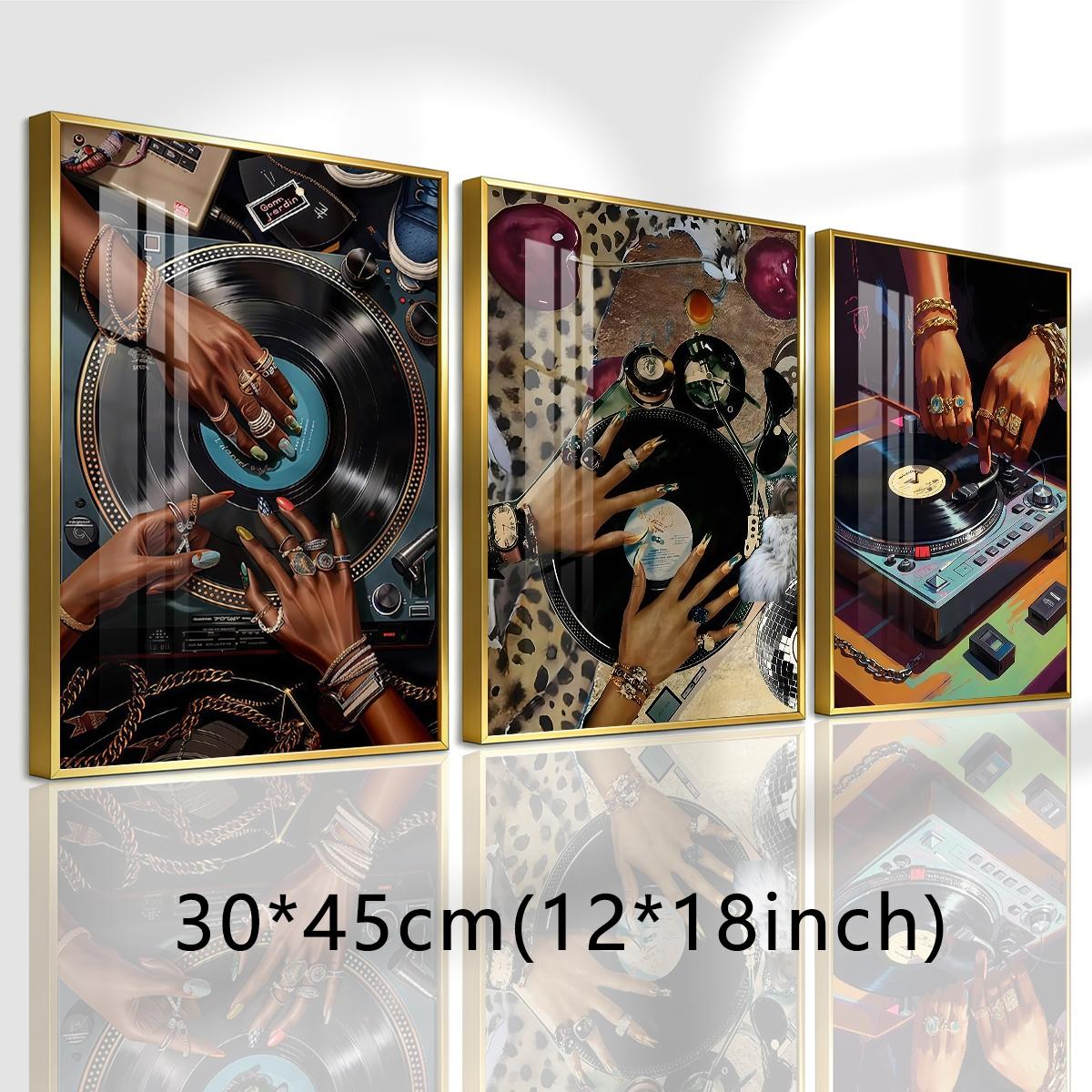 3 Counts Aluminum Alloy Framed Painting, Stylish DJ Vinyl Record Player Art Picture, Home Decoration For Living Room, Bedroom, Office, Restaurant, Hallway Wall Decor, Odorless Print Artwork, Luxury Perfect Gift For Friends And Family