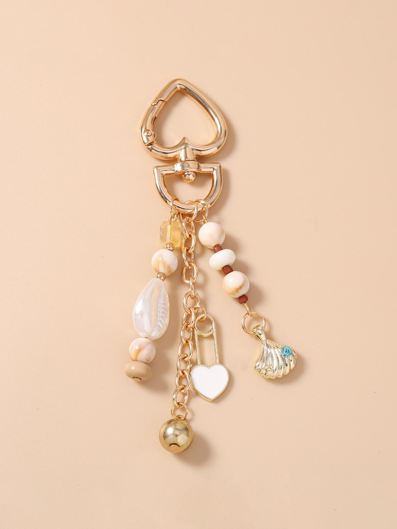 Boho Pearl Shell Keychain, Baroque Heart Key Ring, Starfish Ocean Theme, Boho Bag Charm, Unique Fashion Accessory