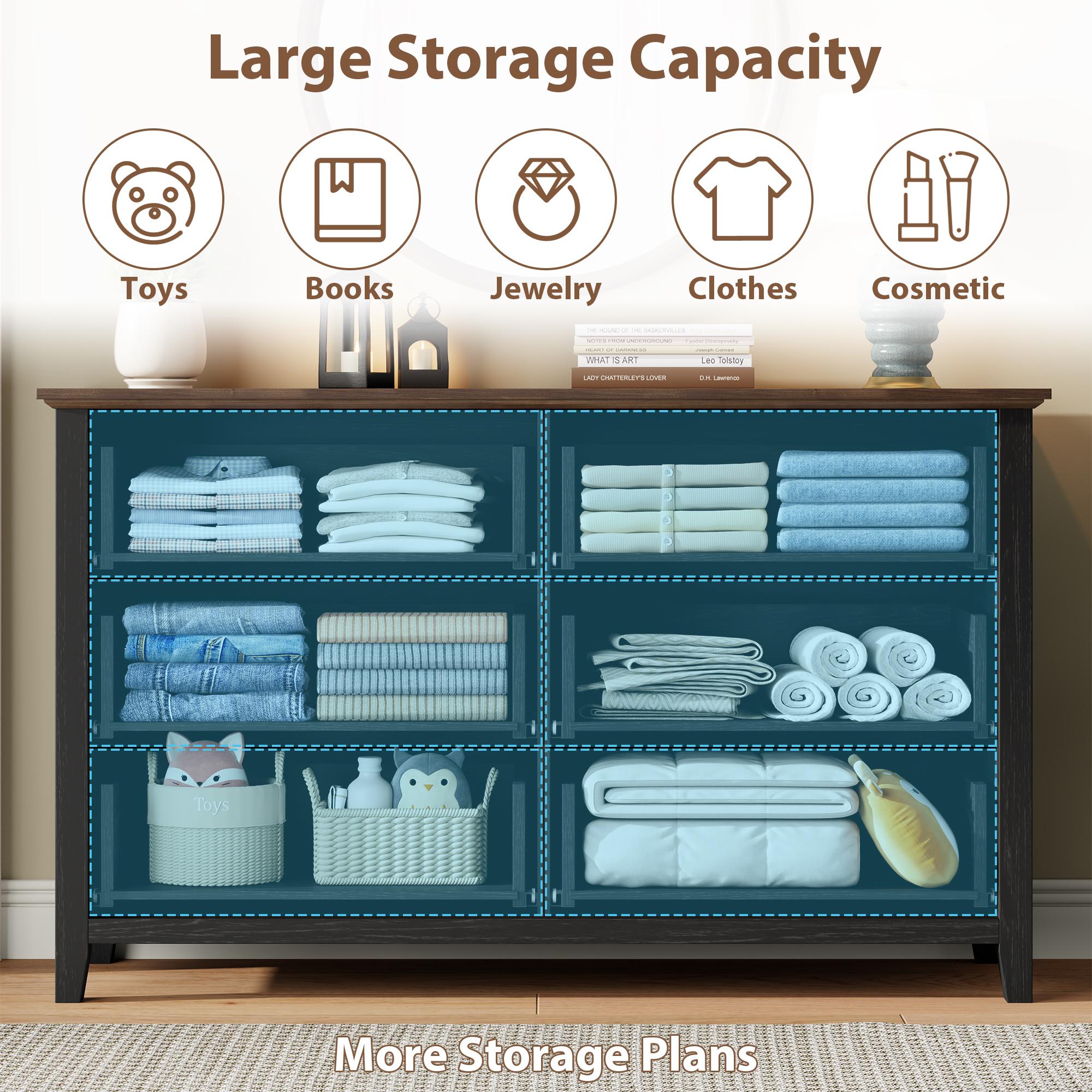 Aowos Wooden Dresser for Bedroom, Entryway Table, Wide Chest of 6 Drawers, Furniture Dresser, Large Storage Tower Unit, Vintage Farmhouse Design, Ideal for Bedroom, Living Room, Entryway & Hallway, Armario