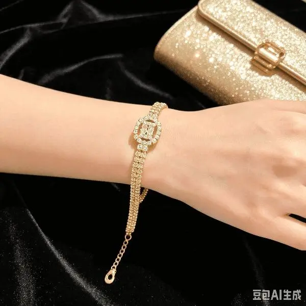 Gold Plated Double Row Tennis Bracelet, Square Cubic Zirconia Bracelet, Luxury Sparkling Crystal Bracelet, Adjustable Chain Bracelet for Women Party Wedding Jewelry
