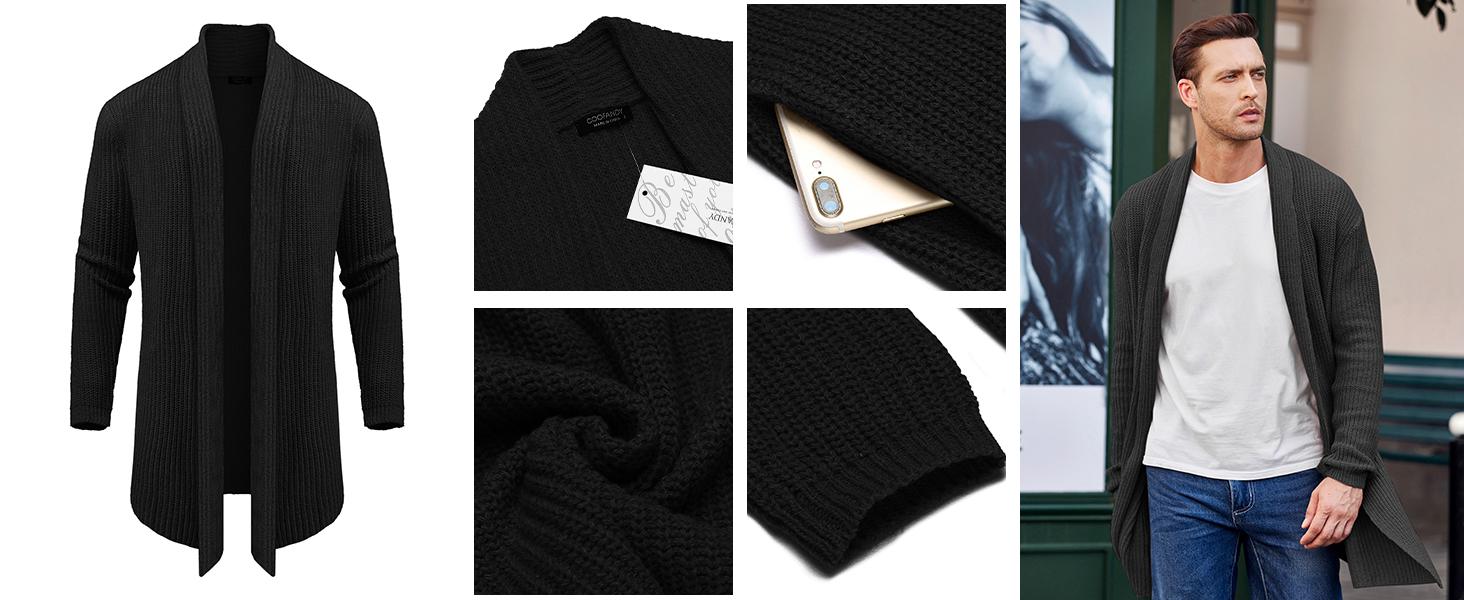 COOFANDY Men's Shawl Collar Long Cardigan Knit Ruffle Fashion Sweater Drape Cape Soft Matching Casual Basic Classic 100% Polyester Dry Clean Only Hand Wash Only Imported Knitwear Knitted