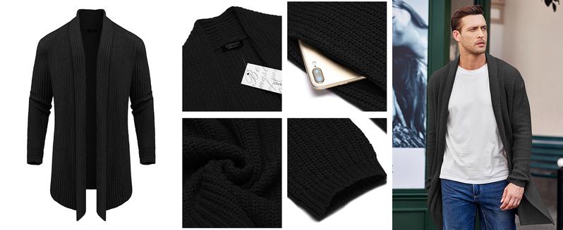 COOFANDY Men's Shawl Collar Long Cardigan Knit Ruffle Fashion Sweater Drape Cape Soft Matching Casual Basic Classic 100% Polyester Dry Clean Only Hand Wash Only Imported Knitwear Knitted
