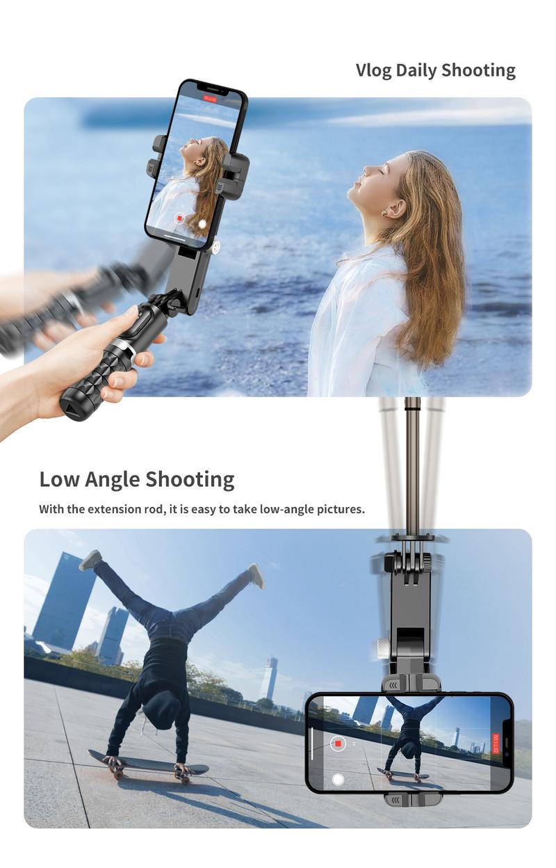 Selfie Q18 with 2D Gimbal and Tripod, Remote LED Light, Anti-Shake and Face Recognition for Perfect Photos, Smartphone Vlogging Kit