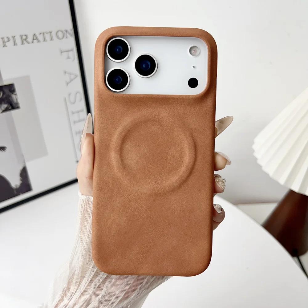 Luxury Sheepskin Feel Leather Magnetic Case For iPhone 17 Pro Max 13 12 14 15 Plus 16 Pro Max 17 Air For Magsafe Matte Cover