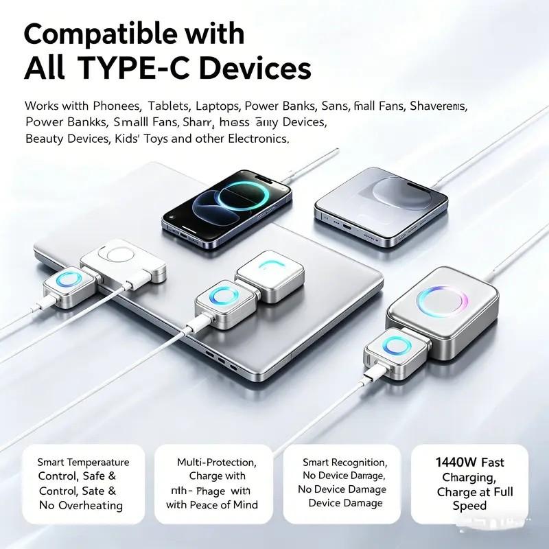 Intelligent automatic stop charging adapter, 140W USB-C PD Fast Charger automatic disconnection charger, equipped with a charging completion pop-out device, intelligent power-off protector, safe overnight charging, compatible with various Type-C devices