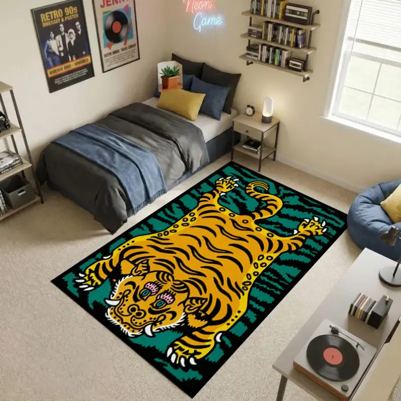 Vintage Tiger Skin Area Rug, Boho Animal Print Carpet, Non Slip Washable Indoor Rug Living Room Bedroom Floor Mat Home Decor
