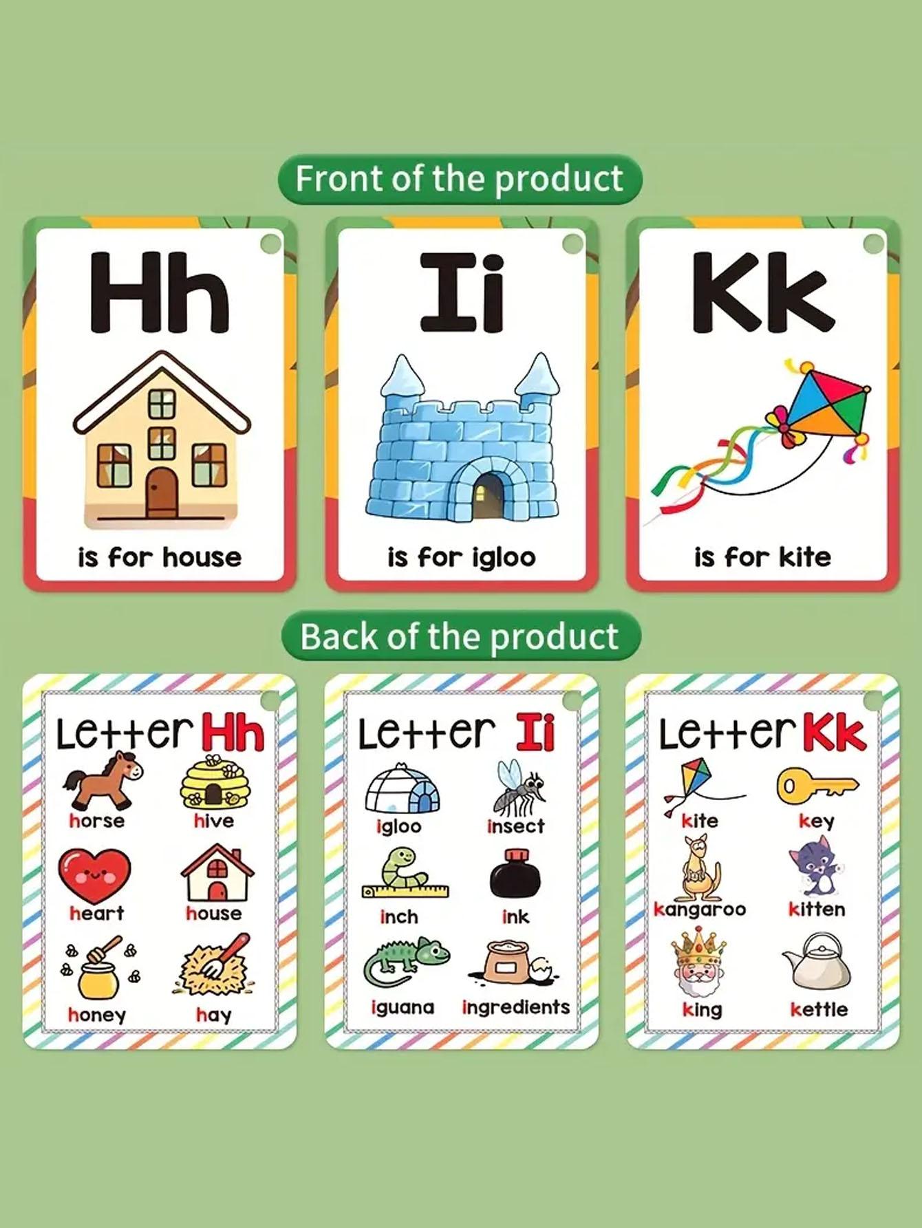 Cross-border 27 English alphabet pronunciation learning and memory English word flash card fruit learning card, practical tool for preschool concentration and basic cognitive enlightenment, play and enhancement, Flashcards Learning Alphabet