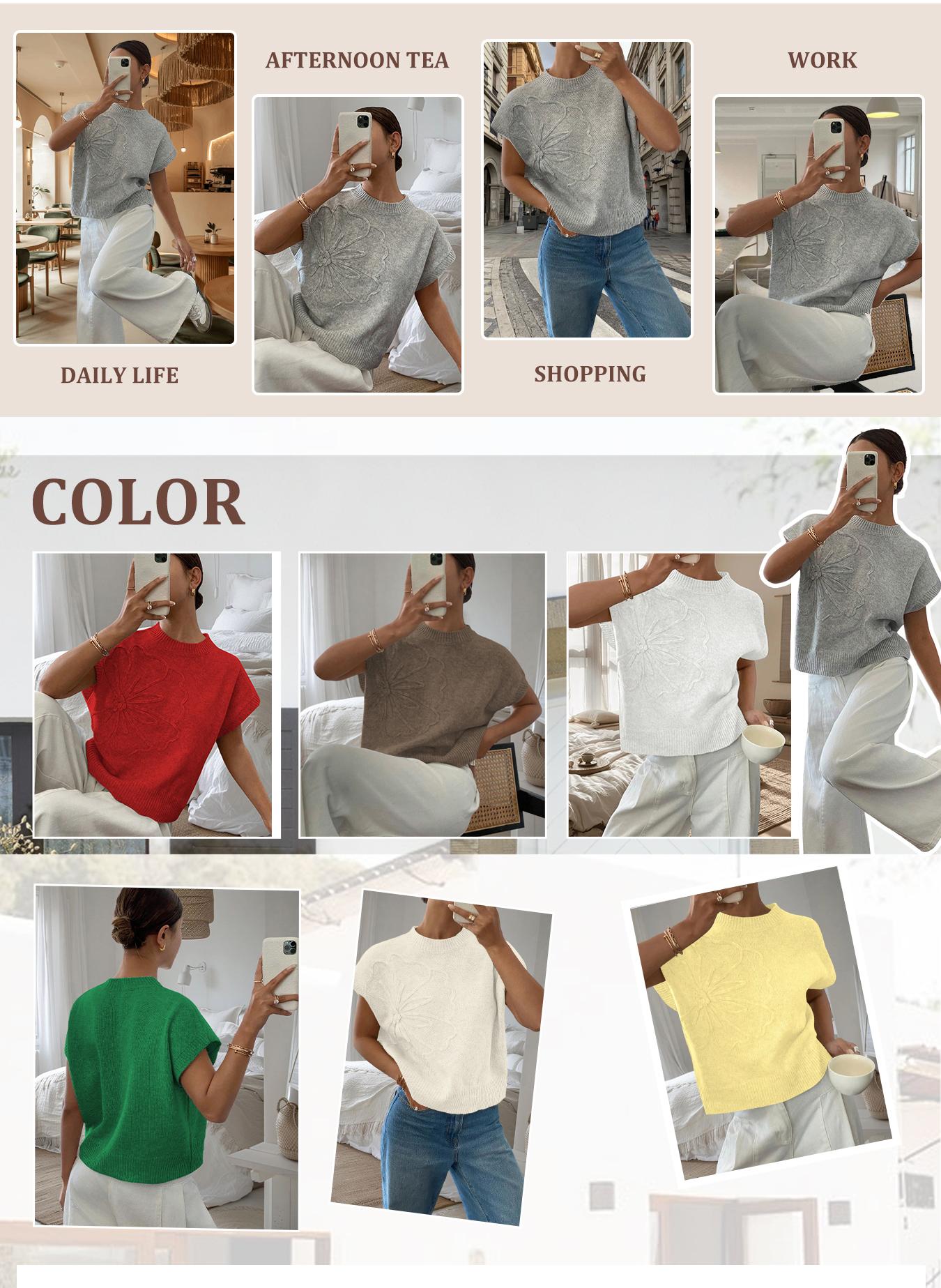 Women's Plain Flower Jacquard Semi-sheer Cable Knit Top, Casual Sleeveless V Neck Knitwear for Daily Wear, Ladies Clothes for All Seasons