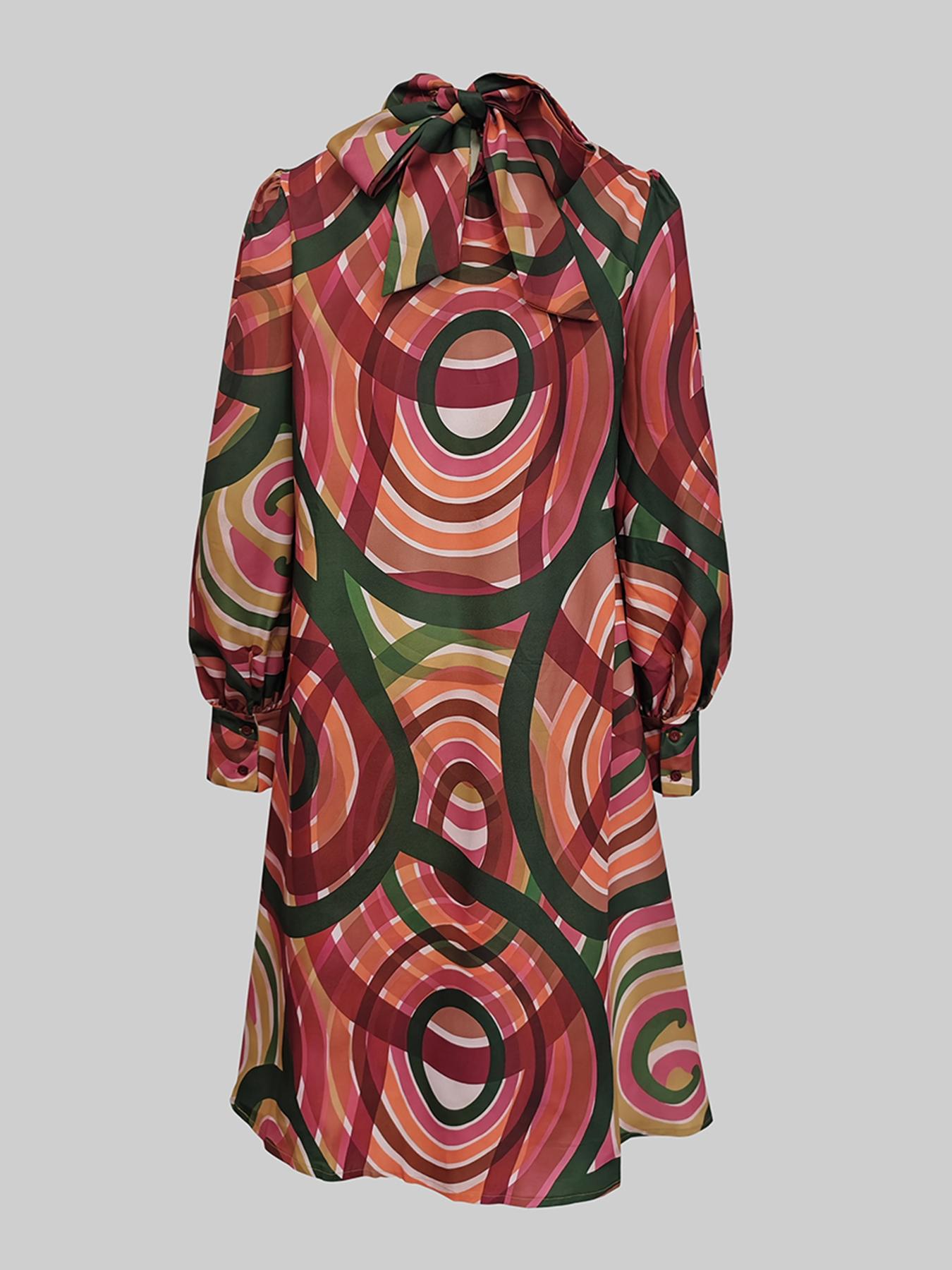 Women's Elegant A-Line Long Sleeve Colorblock High Neck Halter Statement Dress, Fitted Woven Fabric, All Seasons Fashion