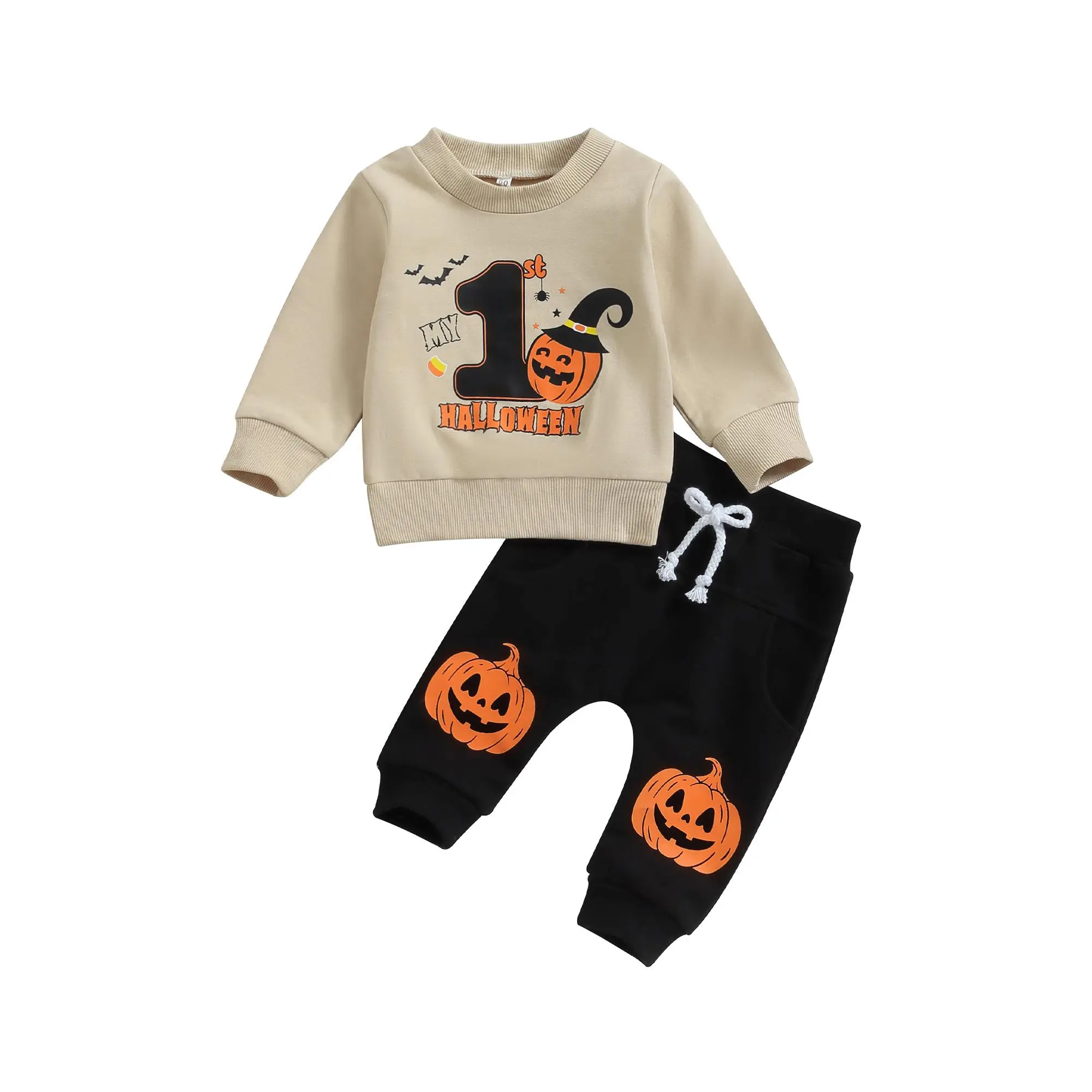 Cpzvucak My First Halloween Baby Boy Outfit Pumpkin Print Sweatshirt And Pants Two Piece Set For 0-18 Months