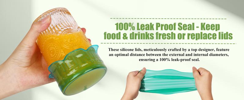 CuLiDing Kitchen Food Storage Silicone Lids - Reusable Flexible Bowl Lids for Cups or Square Containers, Fridge and Microwave Safe, Mixed Sizes, 6PCS