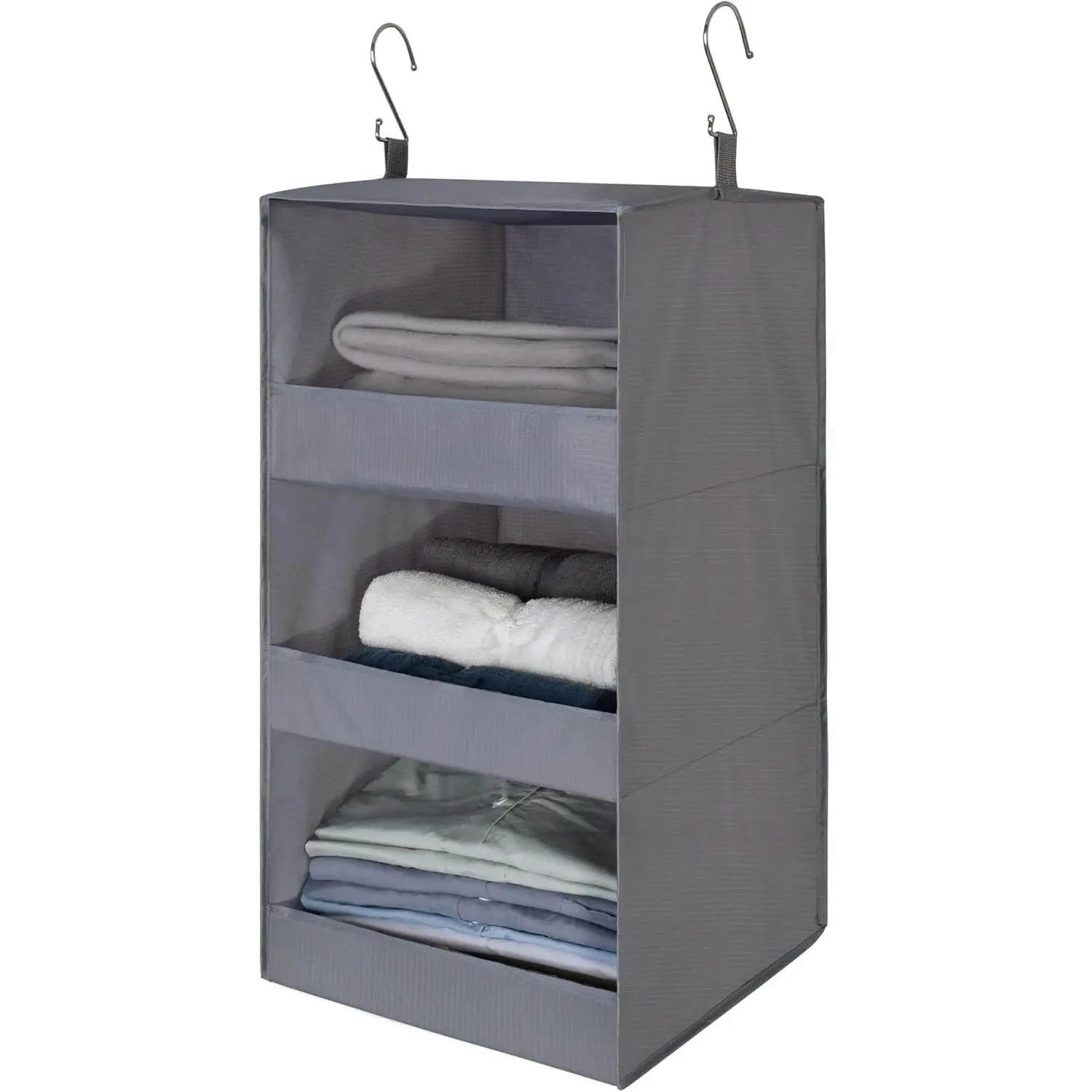 Shelf Hanging Closet Organizer, Foldable Storage, Gray | 33 lb Capacity, No-Sag Support, Keeps Clothes Neat, Folds Flat, Fits RV, Dorm & Small Closets