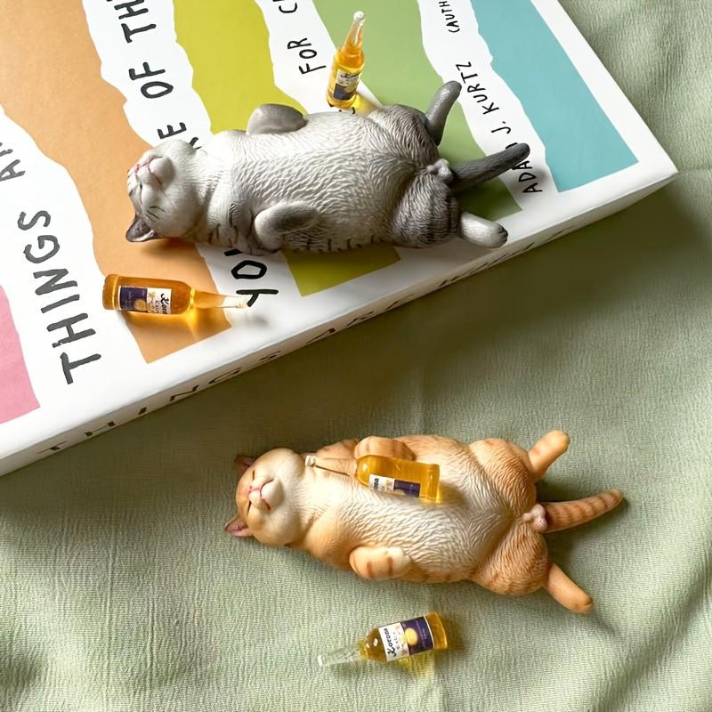 Funny Cute Drunk Sleeping Cat Figurine, Multiple Fun Designs, Desktop Car Plant Decoration, Garden Pond Fish Tank Decor, Includes Adhesive