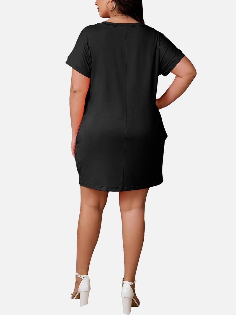 Women's Solid Color Batwing Sleeve Hidden Pocket Tee Dress, Casual Fashionable Daily Wear, Comfortable & Stylish Design