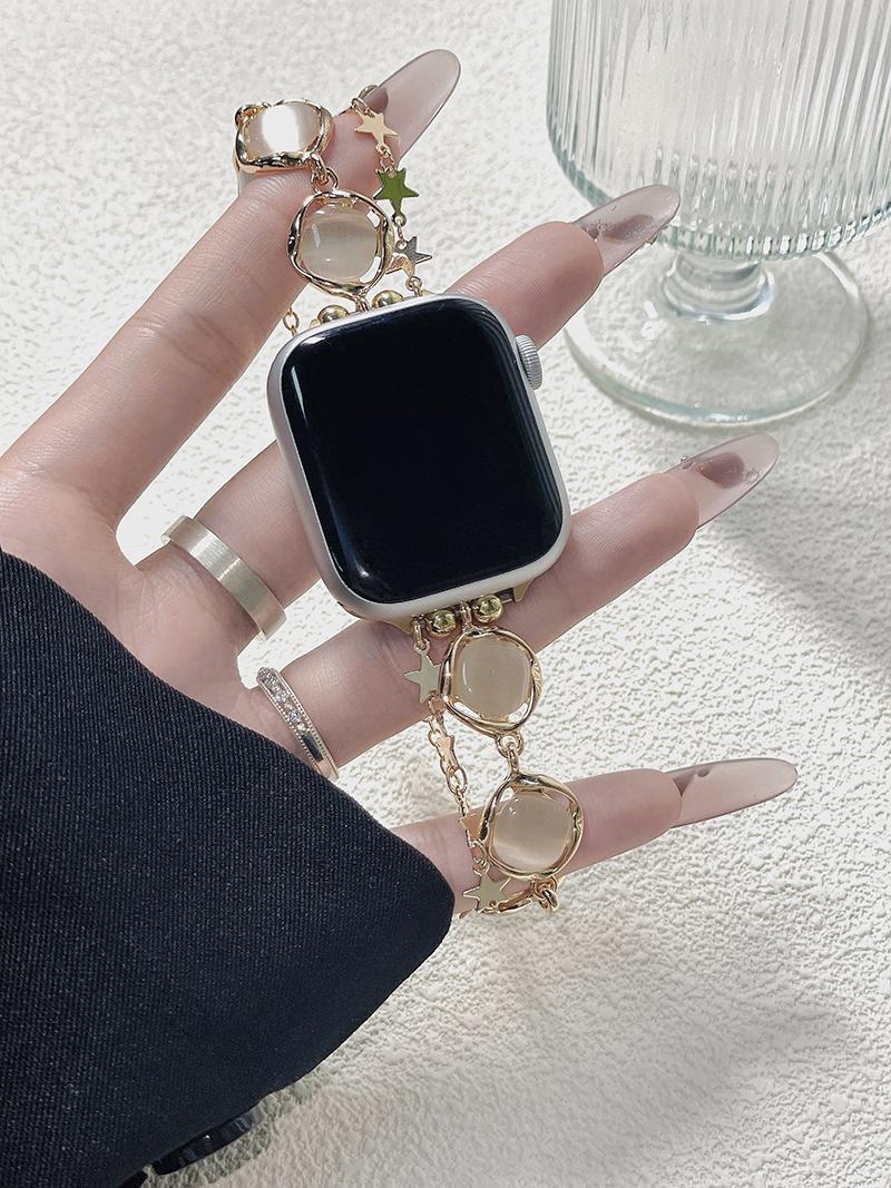 Opal Star Charm Apple Watch Band, Bling Stainless Steel Jewelry Bracelet Strap Compatible with Apple Watch 38/40/41/42/44/45/49mm