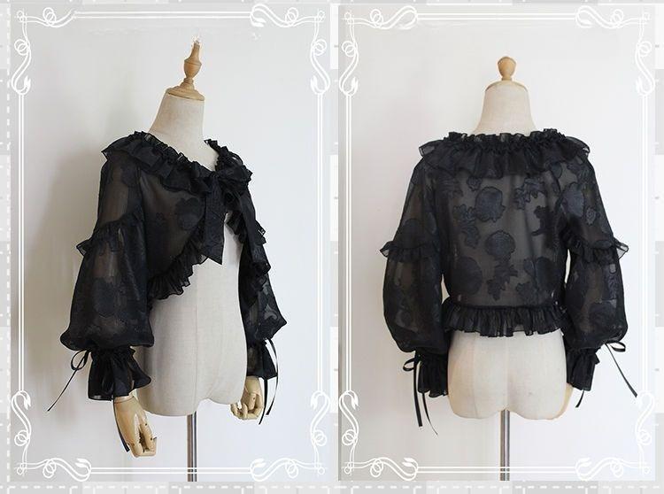 Lolita Style Thin Short Cardigan Women's Long Sleeve  Crop Tops Blouses Shirt Gothic Cosplay Outfits Streetwear