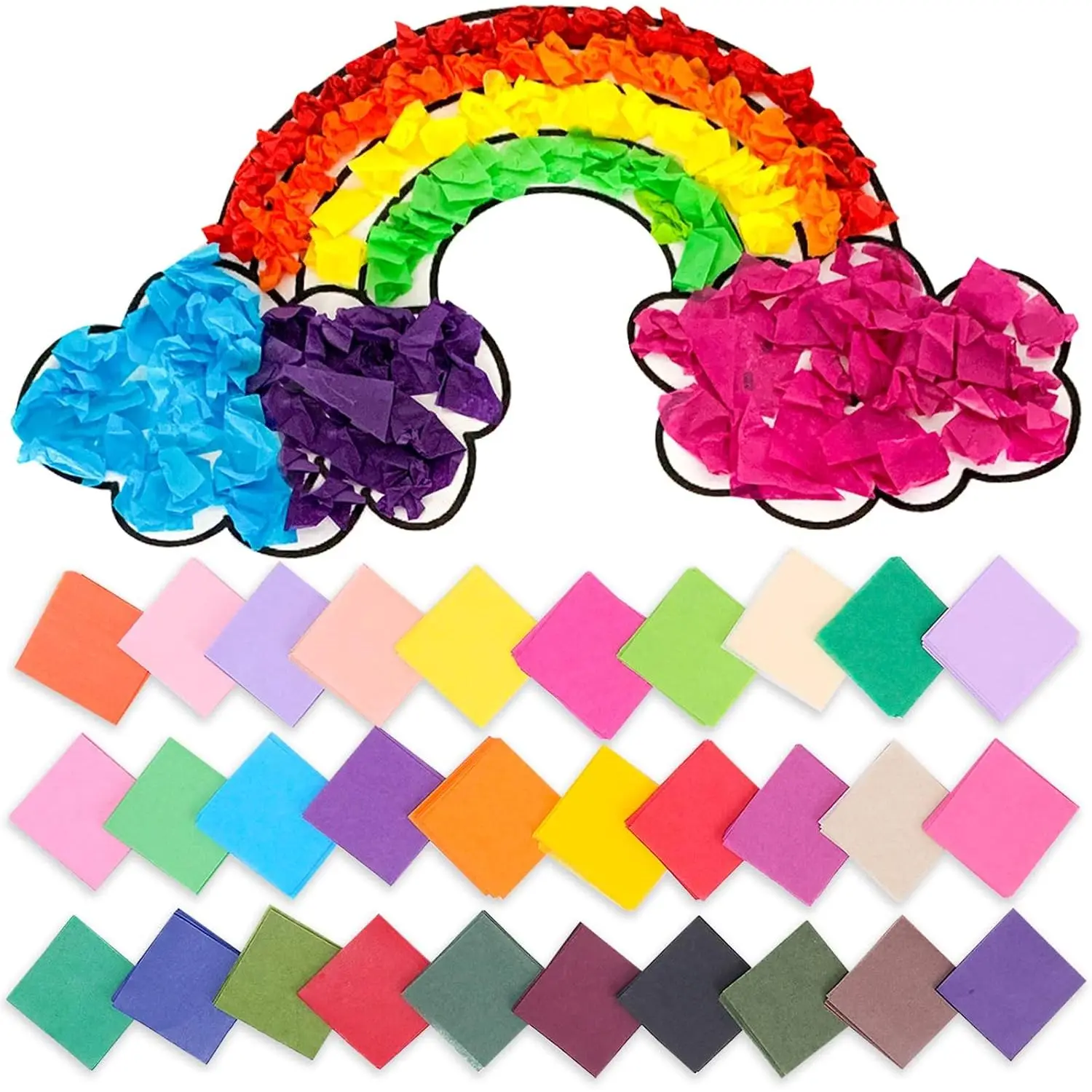 Tissue Paper Squares – 1x 1 inch for Arts and Crafts - 3000 count in 30  Colors,  Rainbow Tissue Mosaic Squares for Arts Craft DIY Scrapbooking Scrunch Art Classroom Activities