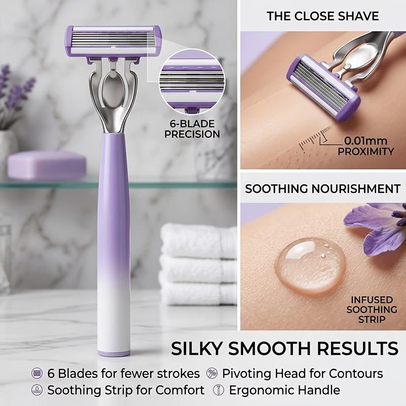 Gradient Purple 6-Layer Blade Shaving Razor Set for Women Girls, 2 Comfort Grip Handles & 48 Replacement Blades, Gentle Smooth Irritation-Free Shaver for Full Body Hair Removal, Perfect for Legs, Armpits & Bikini Line Daily Use Body Care