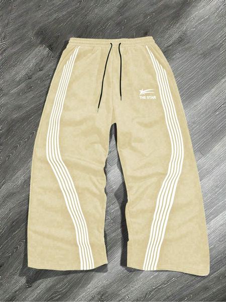Men's Letter & Star & Striped Print Drawstring Waist Sweatpants, Regular Fit Casual Street Elastic Waist Straight Leg Trousers for Fall & Winter, Sports Casual Pants, Men's Bottoms for Daily Wear Men's Letter & Star & Striped Print Drawstring Waist Sweatpants, Regular Fit Casual Street Elastic Waist Straight Leg Trousers for Fall & Winter, Sports Casual Pants, Men's Bottoms for Daily Wear