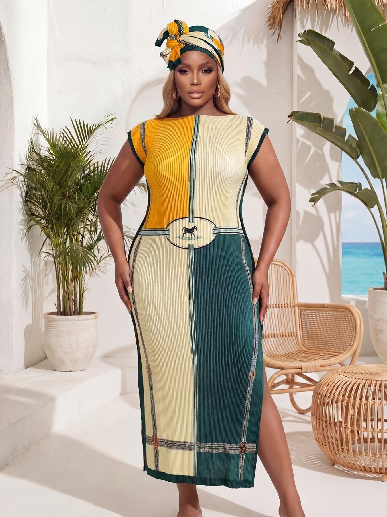 Elegant Ruffled Slim Fit Long Dress Set, Floral Print Shawl Scarf + Silk Ribbon, Women's Beach Sun Protection Wrap, All Seasons