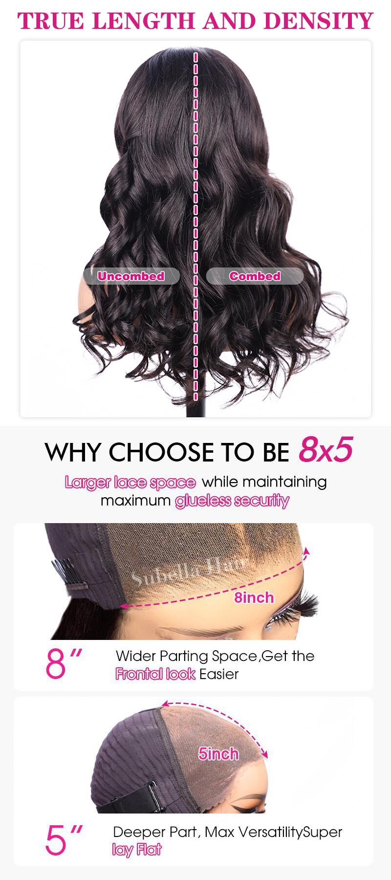 Subella Glueless Body Wave Wig Human Hair 8x5 Lace Closure Wigs Pre Bleached Pre Plucked 200% Density  Ready to Go Wigs for Women dealsforyoudays