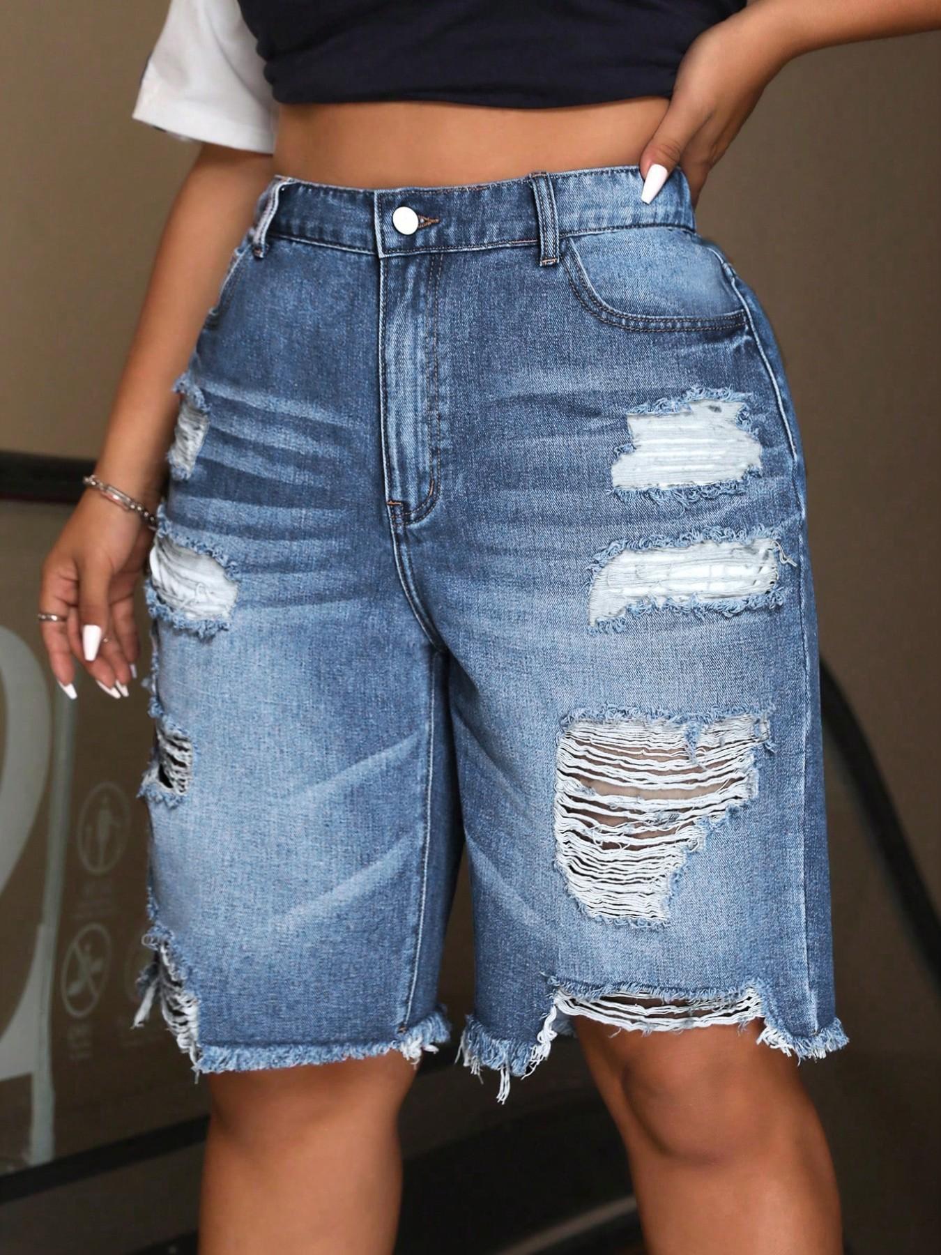 Women's Plus Size Denim Shorts Spring Summer New Breathable Comfort Ripped Design Casual Match Women's Mid-Thigh Pants Women's Plus Size Denim Shorts Spring Summer New Breathable Comfort Ripped Design Casual Match Women's Mid-Thigh Pants