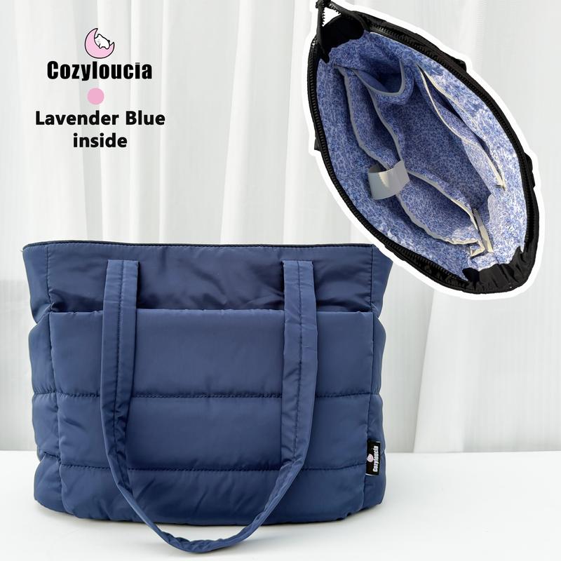 CozyLoucia Cute Puffer Tote Bag for Women Pink Flower Print Interior Laptop Shoulder Handbag, Lightweight Best Tote Bag for Work with Multiple Compartments for Travel , Work  and School ,Christmas Gift Ideas