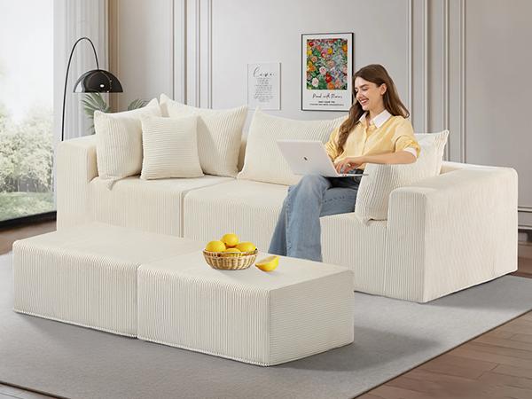 Juikury Cloud 4-6 Seat Sectional Couch,DIY Combination Sectional Couches Modular Sofa with Deep Seat Reversible Ottoman for for Living Room Bedroom
