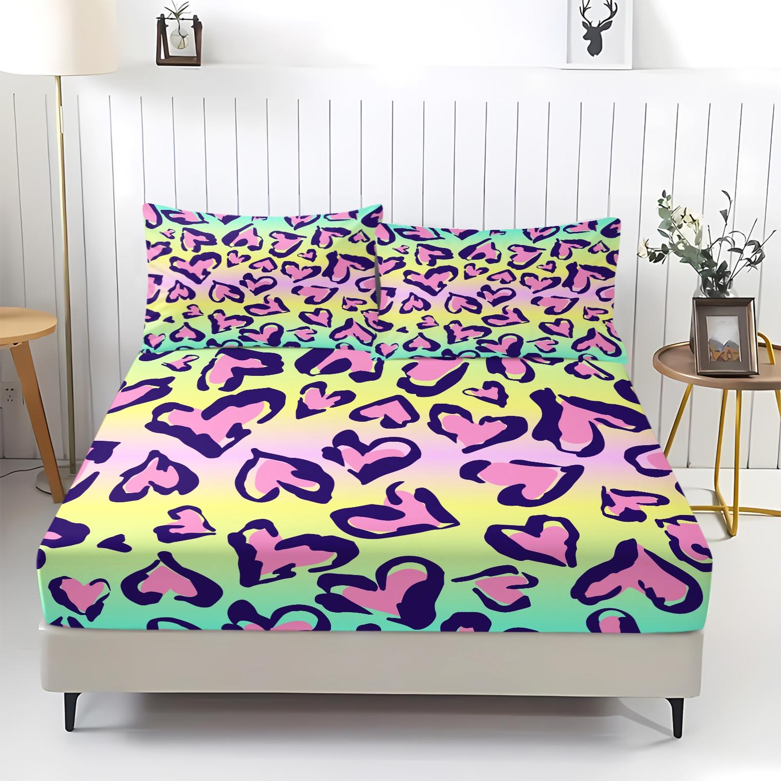 3Pcs Leopard Print Fitted Sheet Set, Retro Luxury Bedding Set, Soft and Breathable Fabric, Deep Pocket Design, Easy to Clean, Ideal for Fashionable Young Women's Bedroom Decor