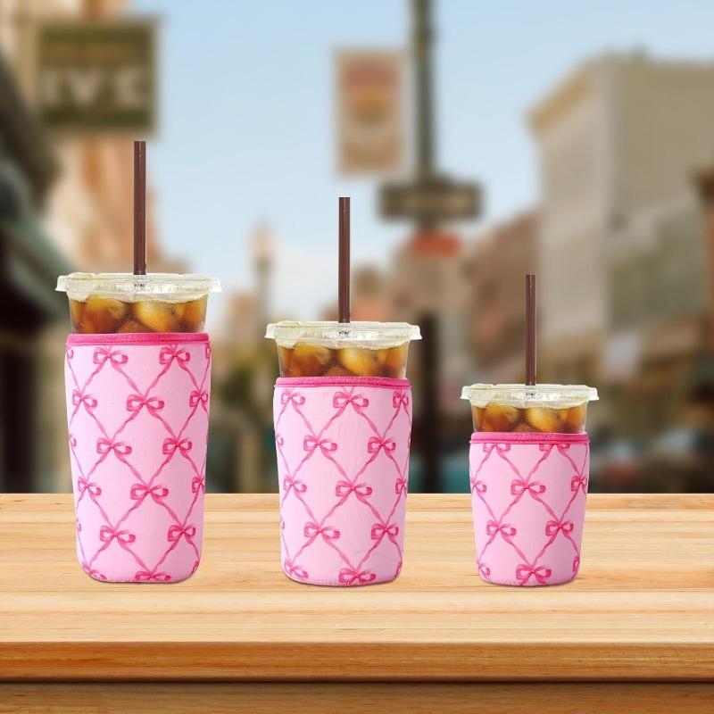 3 Pack/set Reusable Iced Coffee Cup Sleeve Beverage Holder for 16-32 Ounces Coffee Sleeve for Iced & Hot Drinks Pink Drink Sleeve for Cold Beverages Compatible with Starbucks Dunkin Coffee Cup and More