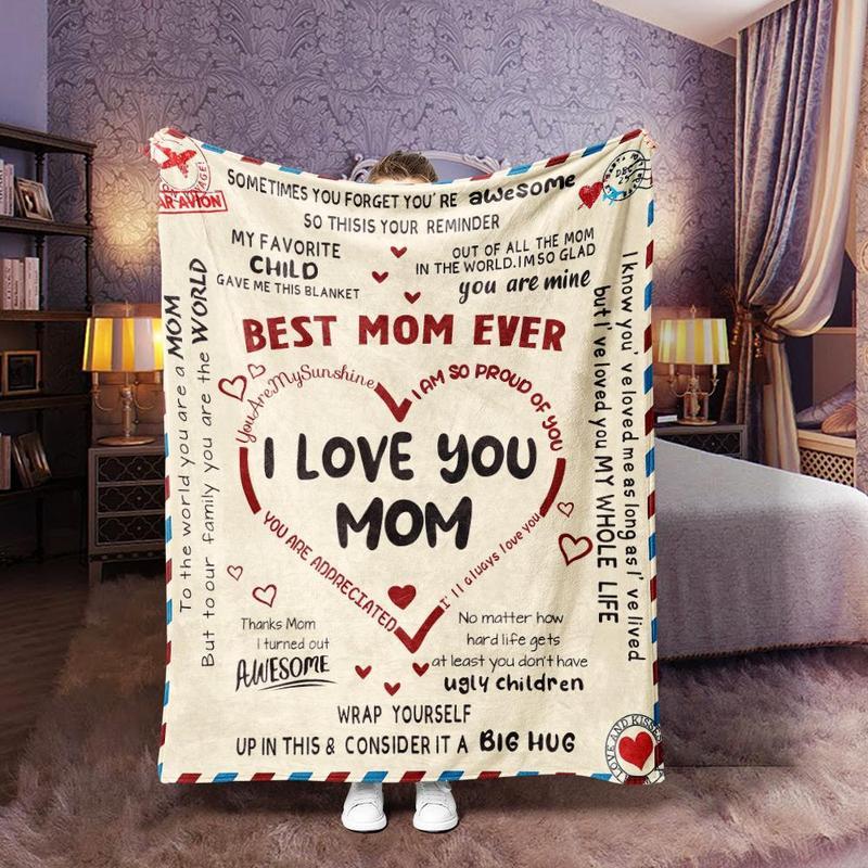 Letter To Mom Pattern Blanket, 1 Count SoftComfortable Warm Throw, Air-conditioned RoomWarm Nap Blanket for Home Office Travel day gift