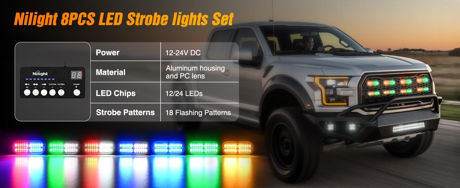 Nilight 8PCS Led Strobe Lights with Controller 12V 24V Sync Feature Amber Green Strobe Light 12 24 LED Surface Mount Lights with Strobe Controller for Vehicle Car Truck RV ATV Nilight 8PCS Led Strobe Lights with Controller 12V 24V Sync Feature Amber Green Strobe Light 12 24 LED Surface Mount Lights with Strobe Controller for Vehicle Car Truck RV ATV