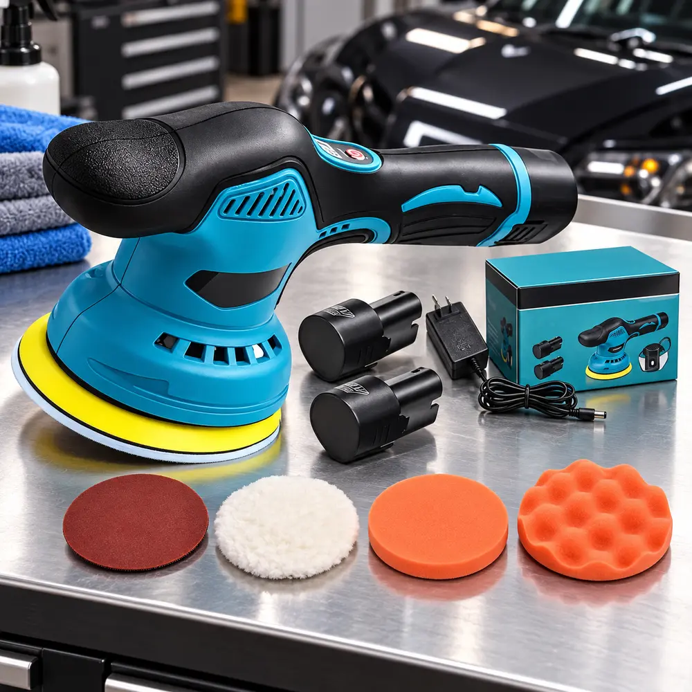 12V Cordless Dual Action Buffer Polisher Kit with Dual Batteries, Lightweight 5-inch Detailing Tool, 2800-5500 RPM for Waxing, Polishing & Paint Restoration