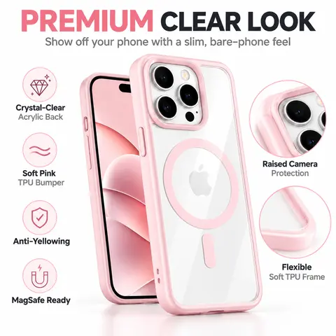 Luxury MagSafe Magnetic Hard TPU Casing for iPhones 12-17+, Transparent Matte Slim Anti-Knock Shockproof Shell for iPhone 11 Pro Max Plus, Cellphone Accessory with Screen Protector