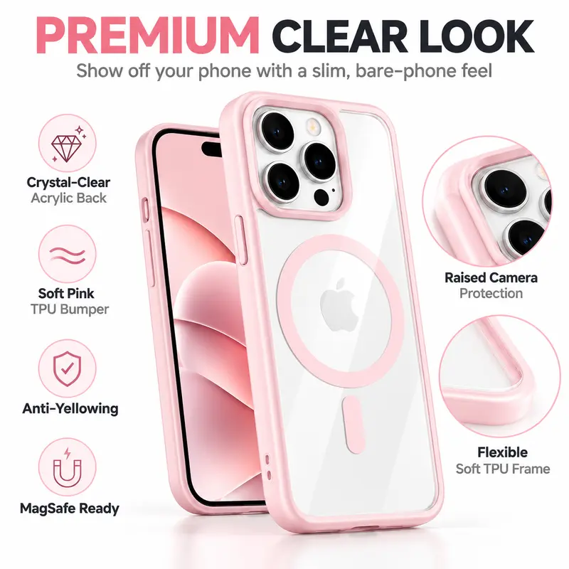 Luxury MagSafe Magnetic Hard TPU Casing for iPhones 12-17+, Transparent Matte Slim Anti-Knock Shockproof Shell for iPhone 11 Pro Max Plus, Cellphone Accessory with Screen Protector
