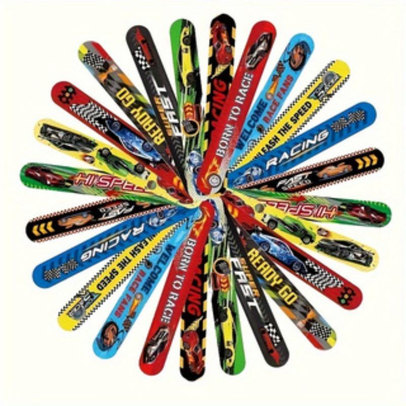 24pcs Racing Day Slap Bracelets, Snap Bracelet Bands for Gifts, Racing Party Favors, Cute Wristbands, Birthday Gifts, Classroom Prize Gifts